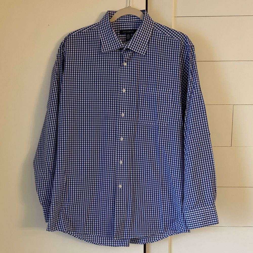 Men's Blue Checkered Button-Down Shirt